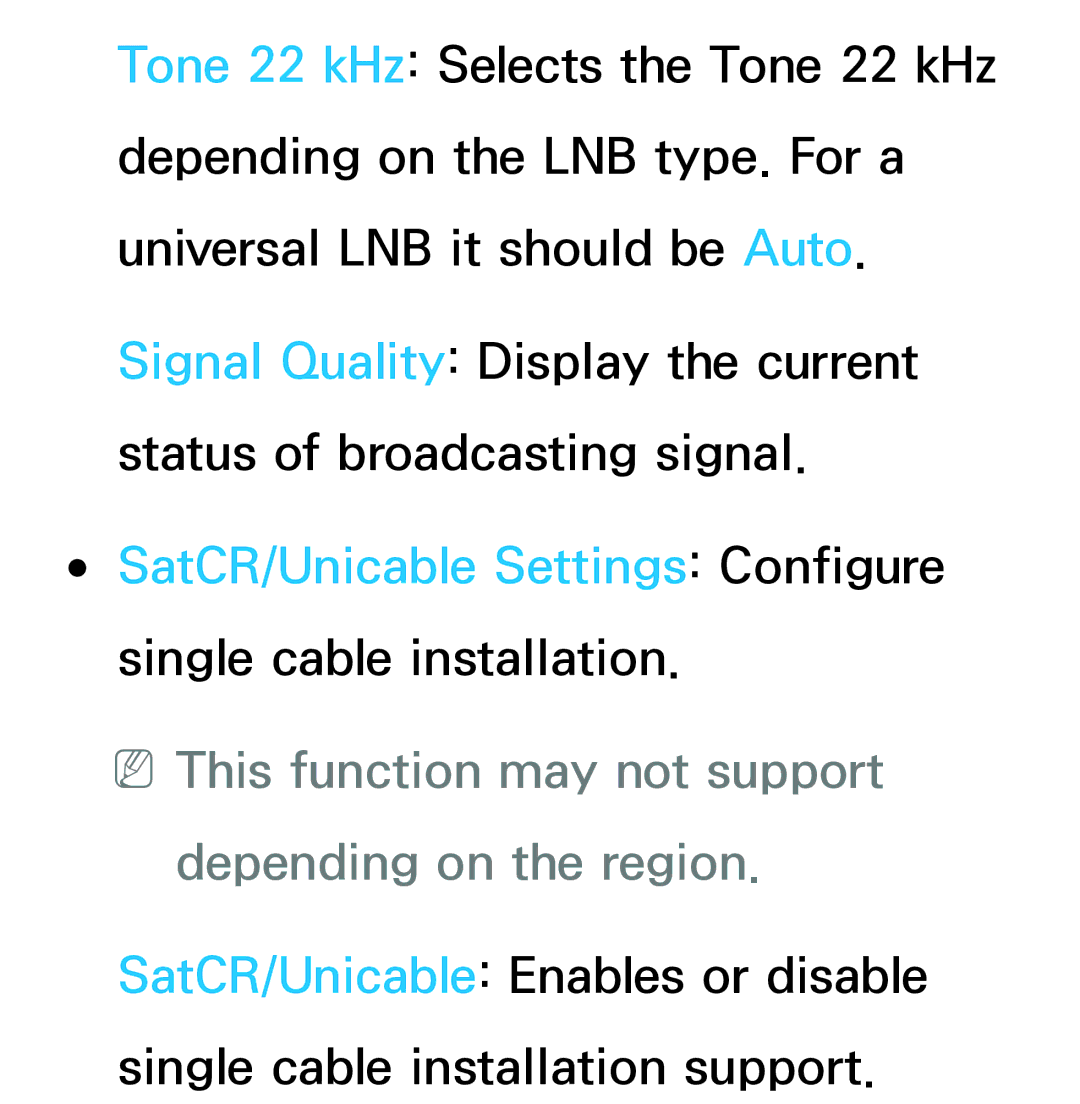 Samsung UE55ES6340SXTK manual SatCR/Unicable Settings Configure, NNThis function may not support depending on the region 