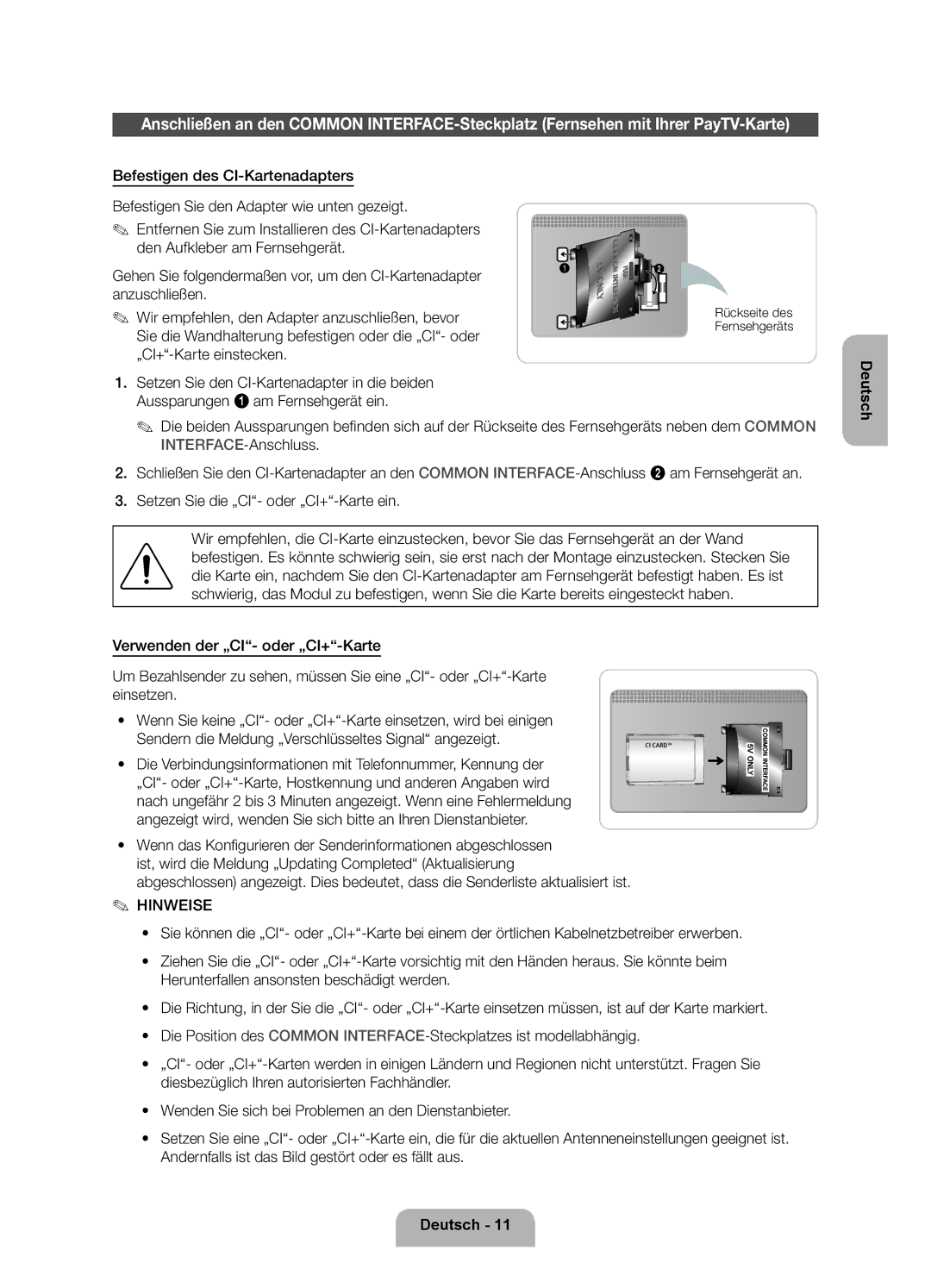 Samsung UE50ES6900SXZF, UE40ES6900SXZF manual Rückseite des Fernsehgeräts 