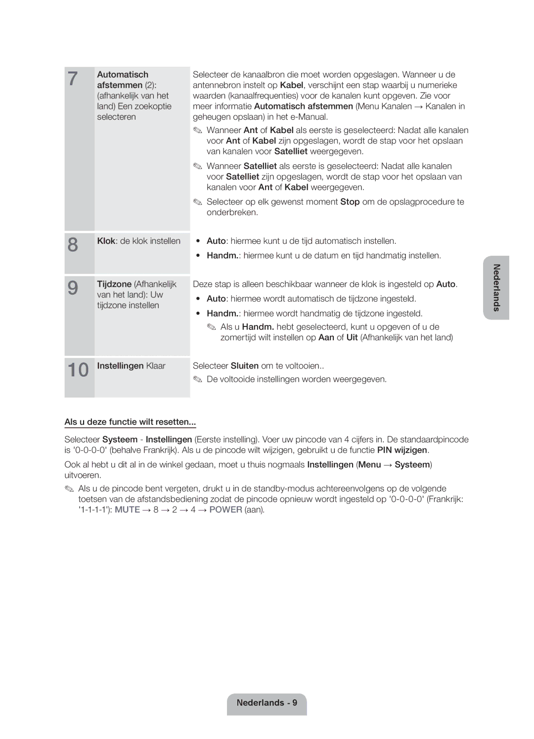 Samsung UE40ES6900SXZF, UE50ES6900SXZF manual Tijdzone Afhankelijk, Van het land Uw, Als u deze functie wilt resetten 