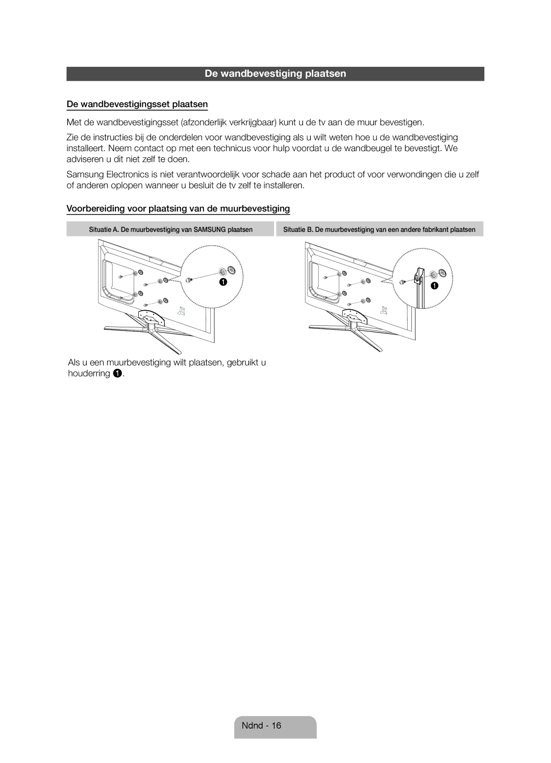 Samsung UE50ES6900SXZF, UE40ES6900SXZF manual De wandbevestiging plaatsen 