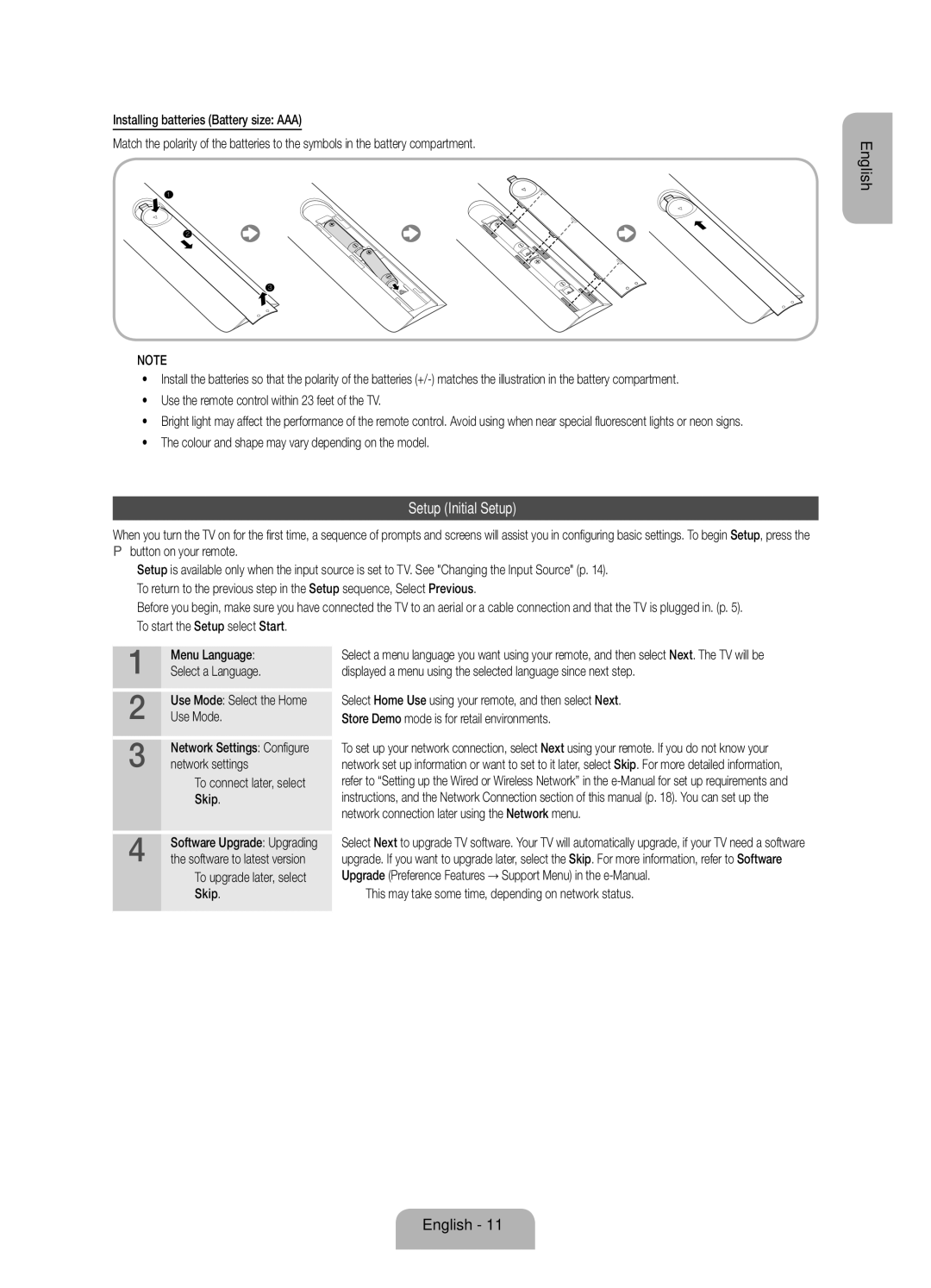 Samsung UE55ES7005UXXE, UE40ES7005UXXE, UE46ES7005UXXE manual Setup Initial Setup 