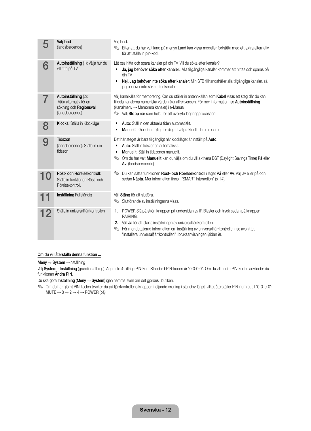 Samsung UE55ES7005UXXE manual Välj land, Tidszon, Klocka Ställa in Klockläge, Ställa in din, Röst- och Rörelsekontroll 