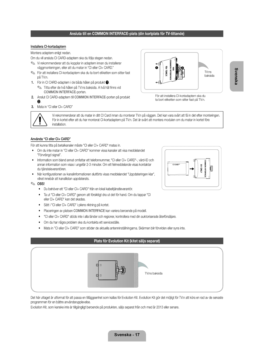 Samsung UE46ES7005UXXE, UE40ES7005UXXE, UE55ES7005UXXE manual Plats för Evolution Kit kitet säljs separat, TVns baksida 