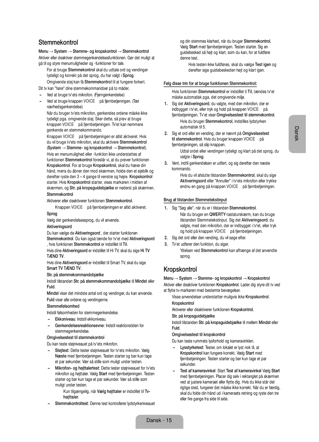 Samsung UE46ES7005UXXE, UE40ES7005UXXE, UE55ES7005UXXE manual Stemmekontrol, Kropskontrol 