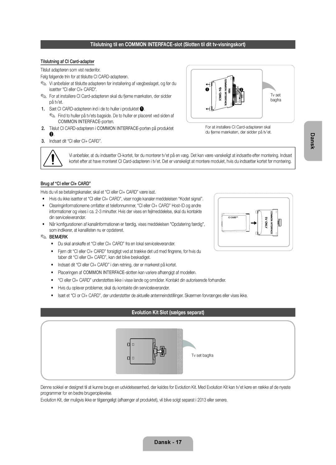 Samsung UE40ES7005UXXE, UE46ES7005UXXE, UE55ES7005UXXE manual Evolution Kit Slot sælges separat, Tv set bagfra 