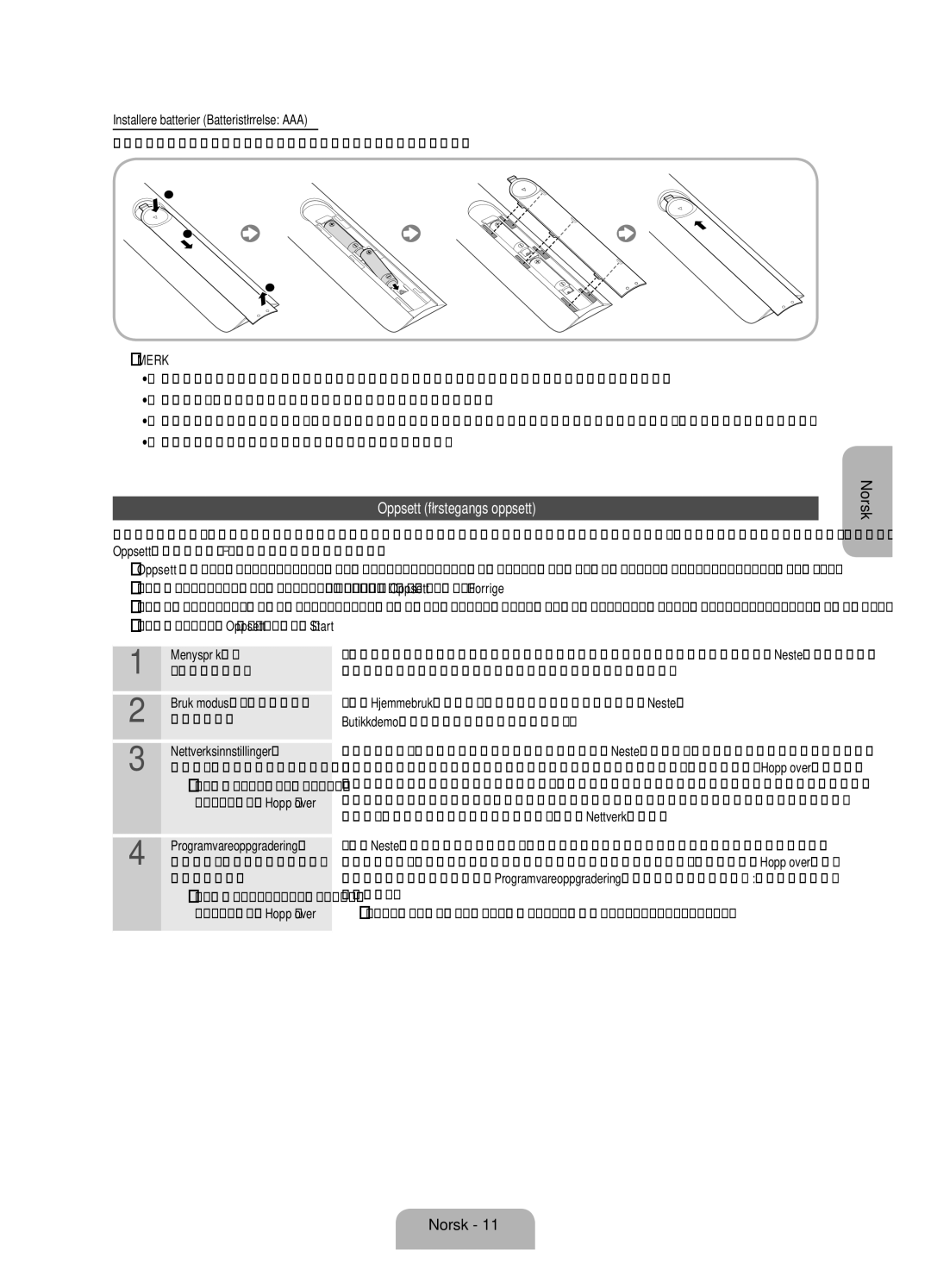 Samsung UE55ES7005UXXE, UE40ES7005UXXE, UE46ES7005UXXE manual Oppsett førstegangs oppsett, Merk 