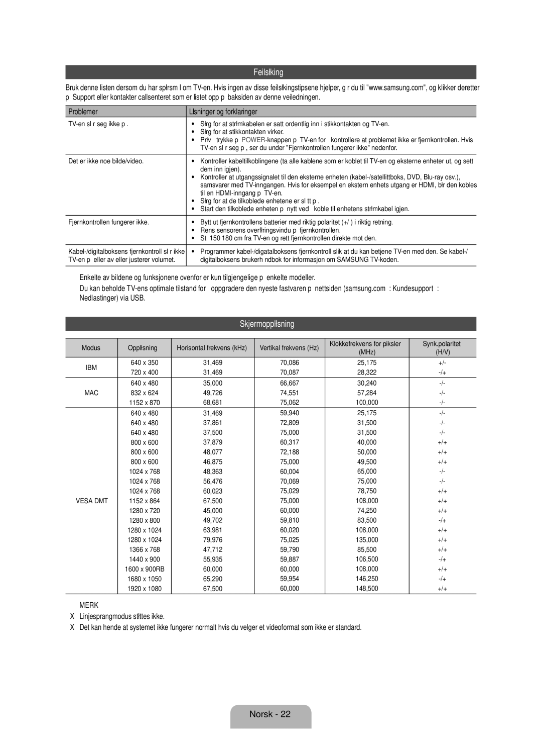 Samsung UE46ES7005UXXE, UE40ES7005UXXE, UE55ES7005UXXE Feilsøking, Skjermoppløsning, Problemer Løsninger og forklaringer 