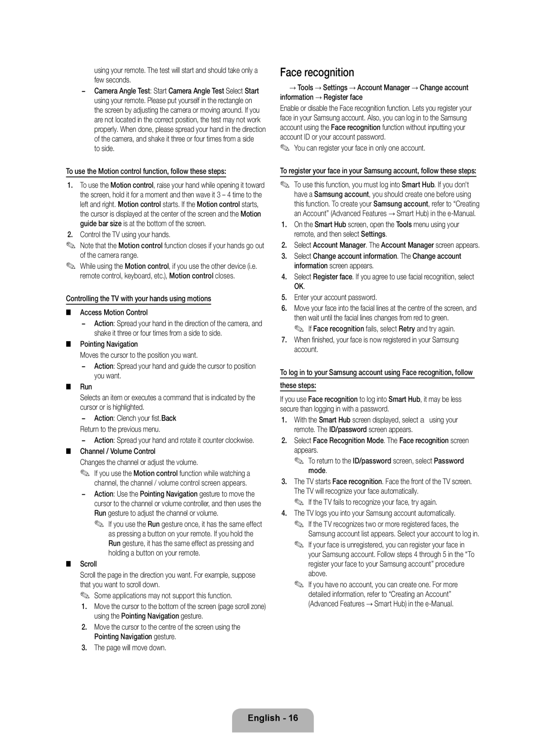 Samsung UE40ES7080UXZG, UE55ES7080UXZG manual Face recognition 