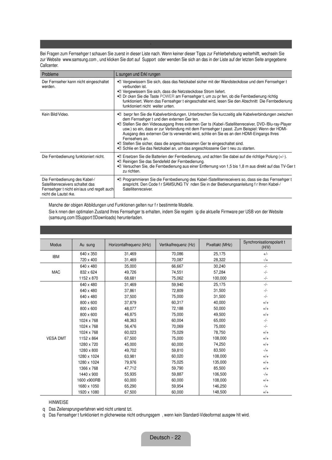 Samsung UE55ES7080UXZG, UE40ES7080UXZG manual Fehlerbehebung, Anzeigeauflösung, Probleme Lösungen und Erklärungen 