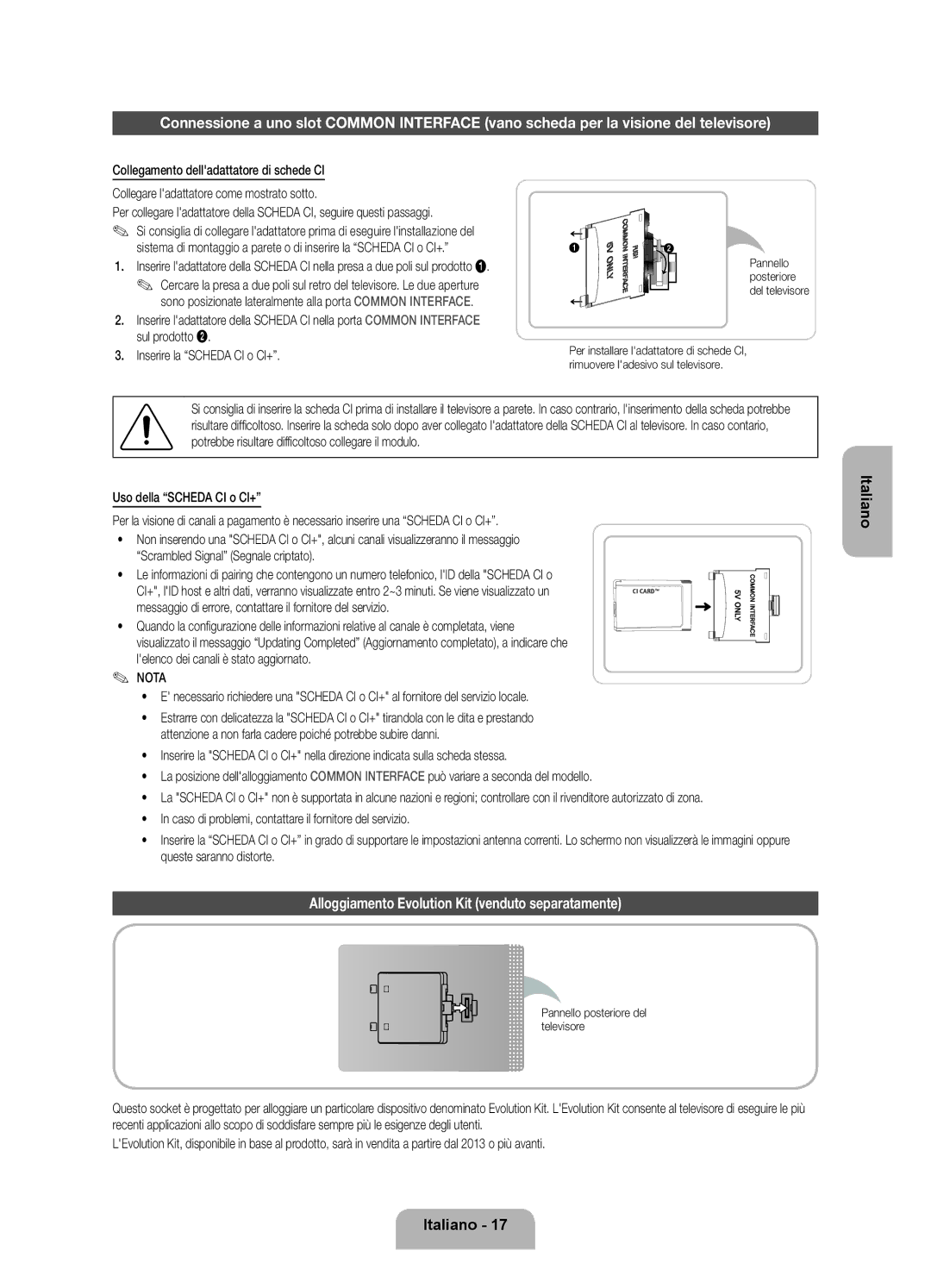 Samsung UE40ES7080UXZG, UE55ES7080UXZG manual Alloggiamento Evolution Kit venduto separatamente 