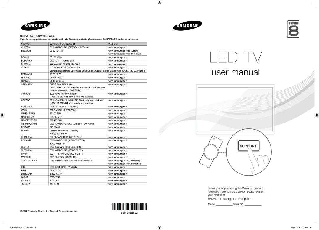 Samsung UE46ES8000SXXN, UE40ES8000SXTK manual 0180 5 7267864* *0,14 €/Min. aus dem dt. Festnetz, aus, BN68-04528L-02 