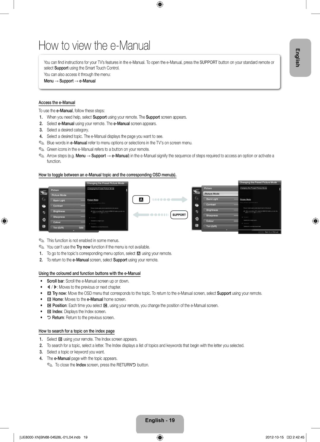 Samsung UE40ES8000SXTK, UE46ES8000SXXN, UE46ES8000SXXC, UE55ES8000SXXH, UE40ES8000SXXC manual How to view the e-Manual 