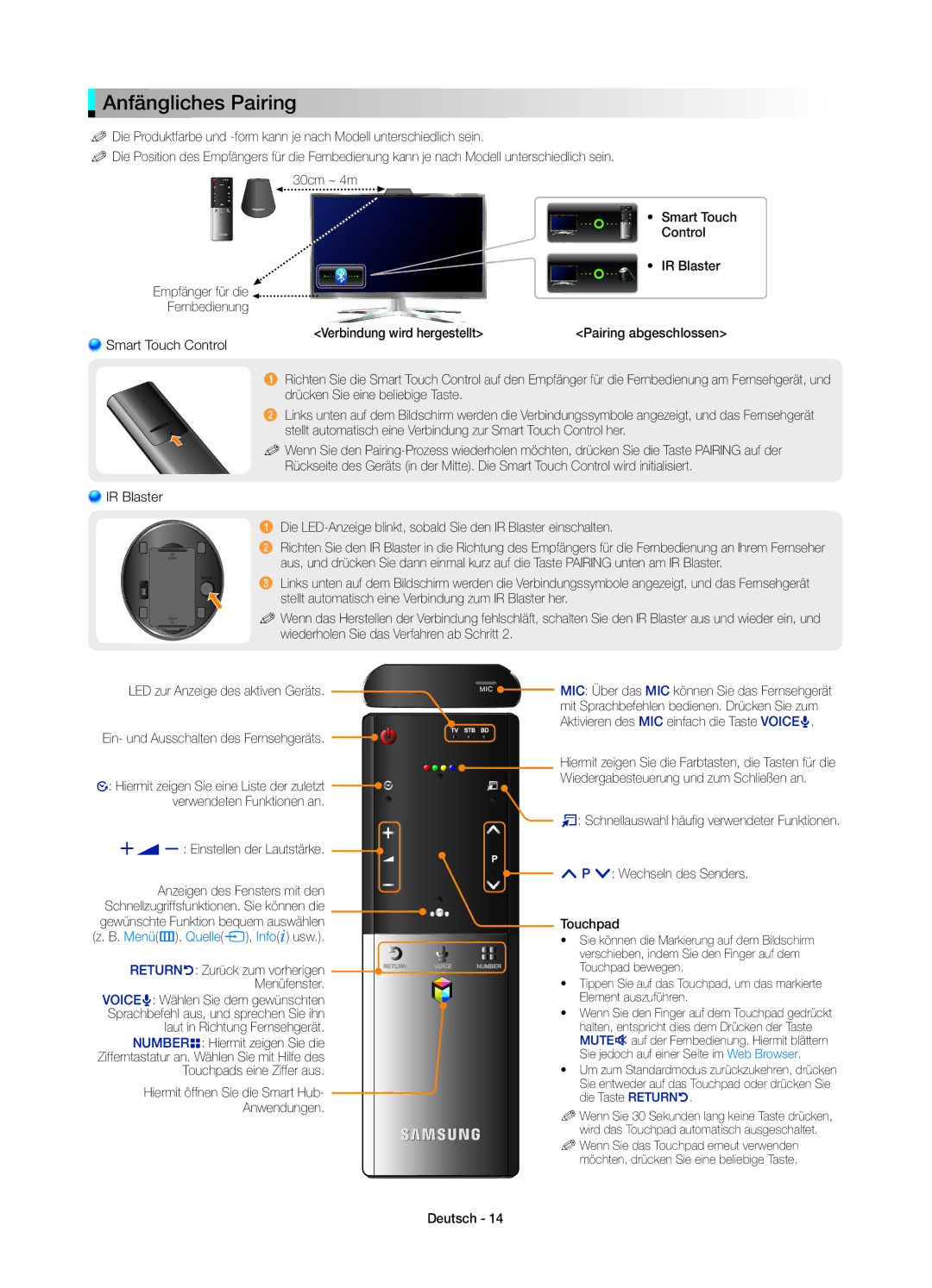 Samsung UE65ES8000SXXC, UE40ES8000SXTK Anfängliches Pairing, Empfänger für die Fernbedienung Verbindung wird hergestellt 