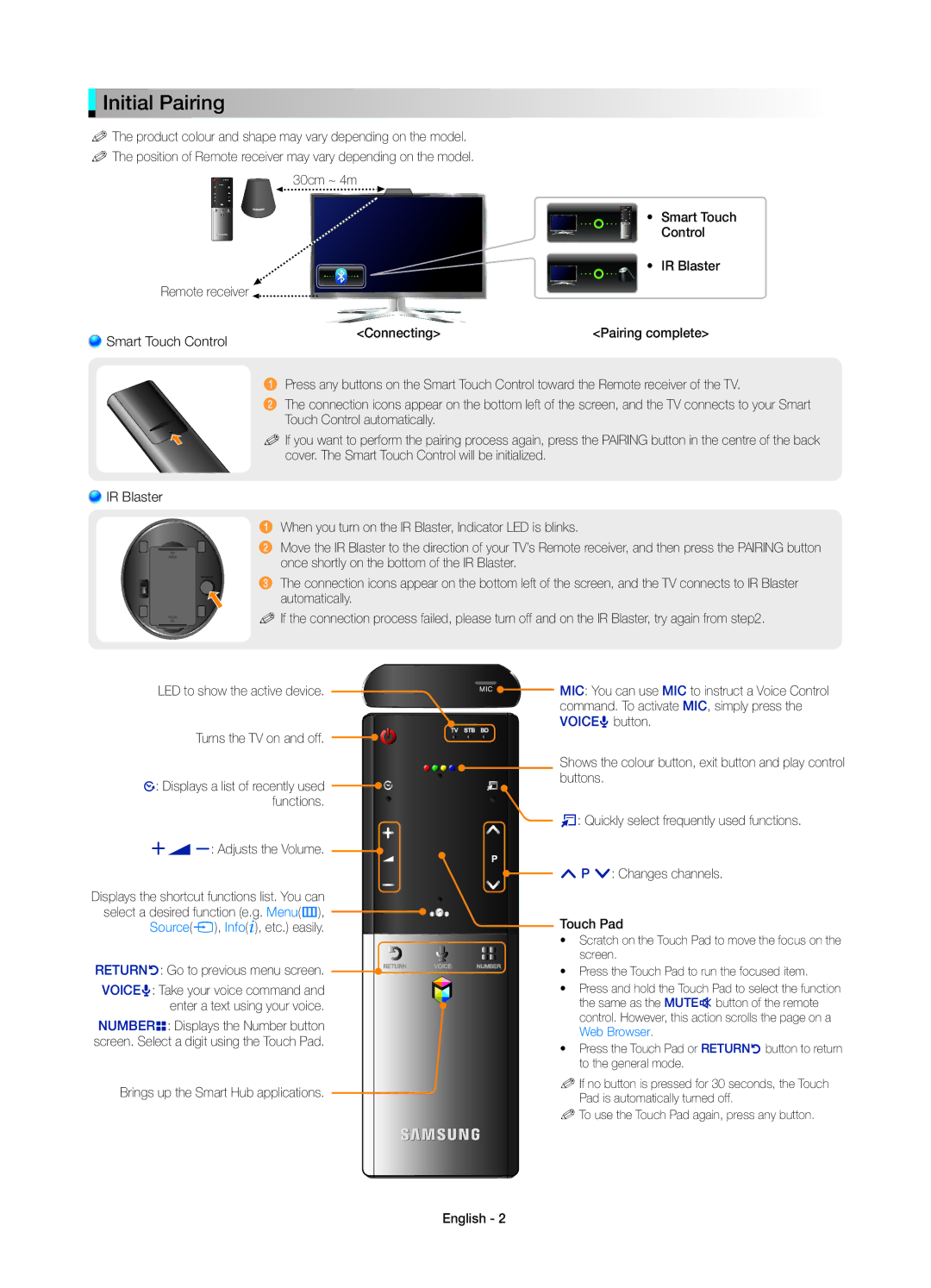 Samsung UE46ES8000SXXC, UE40ES8000SXTK, UE46ES8000SXXN, UE55ES8000SXXH, UE40ES8000SXXC, UE46ES8000SXXH manual Initial Pairing 