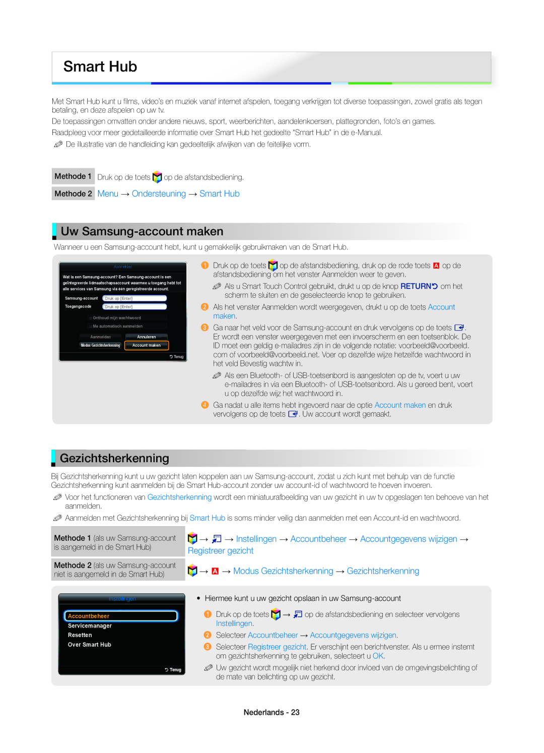 Samsung UE40ES8000SXXC, UE40ES8000SXTK, UE46ES8000SXXN, UE46ES8000SXXC manual Uw Samsung-account maken, Gezichtsherkenning 