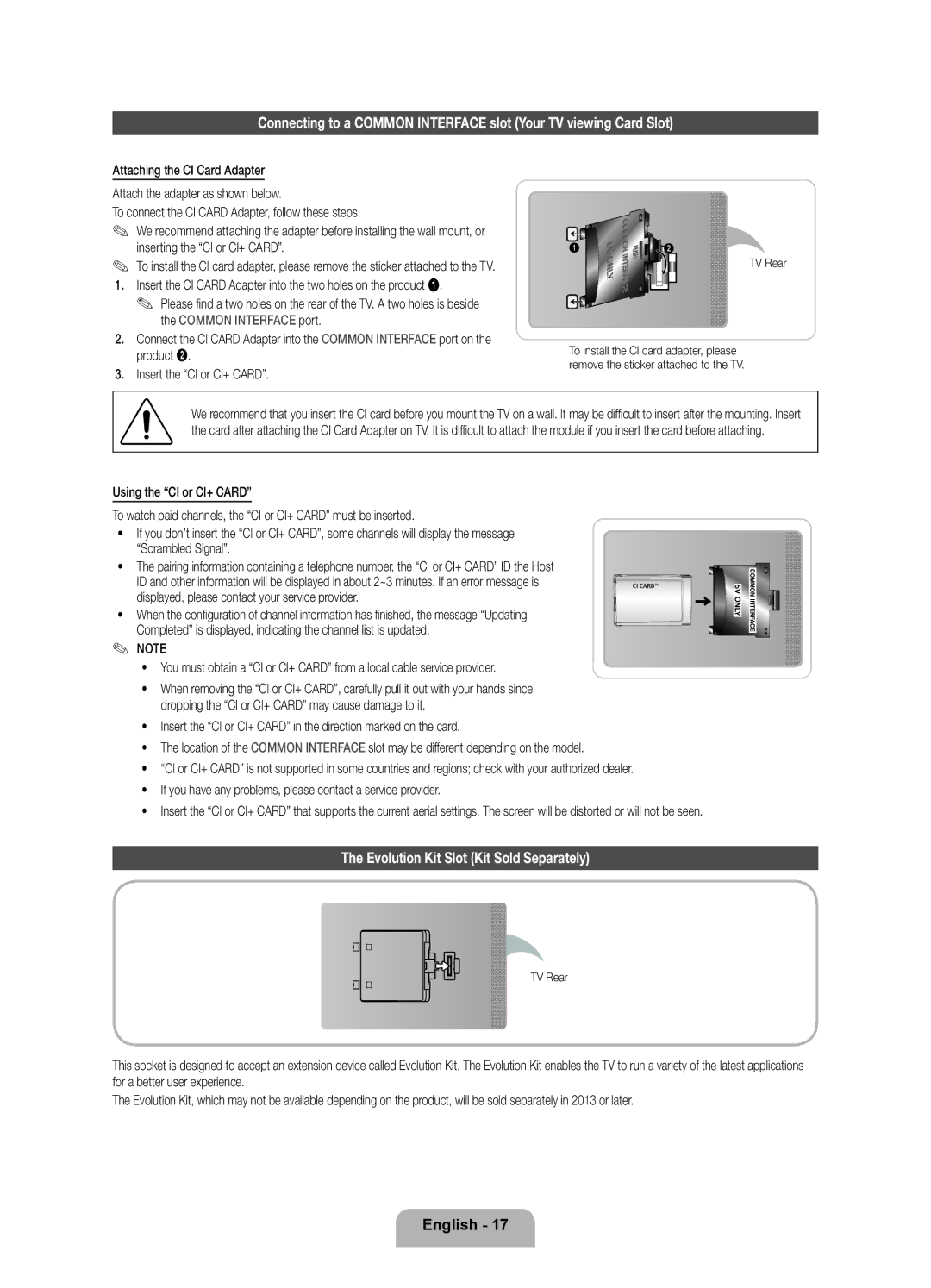 Samsung UE46ES8000SXXC, UE40ES8000SXTK, UE46ES8000SXXN, UE55ES8000SXXH manual Evolution Kit Slot Kit Sold Separately, TV Rear 