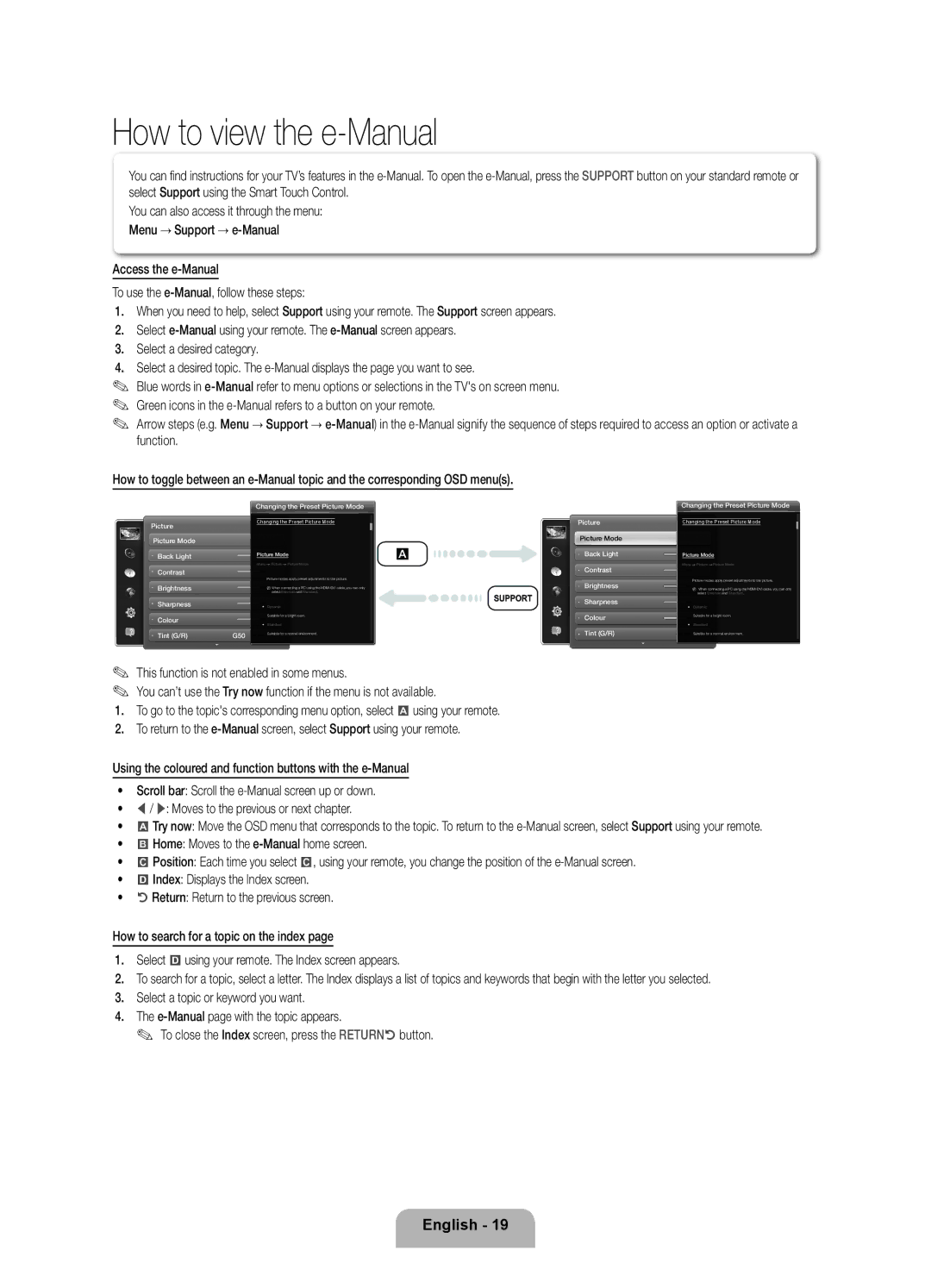 Samsung UE40ES8000SXXC, UE40ES8000SXTK, UE46ES8000SXXN, UE46ES8000SXXC, UE55ES8000SXXH manual How to view the e-Manual 