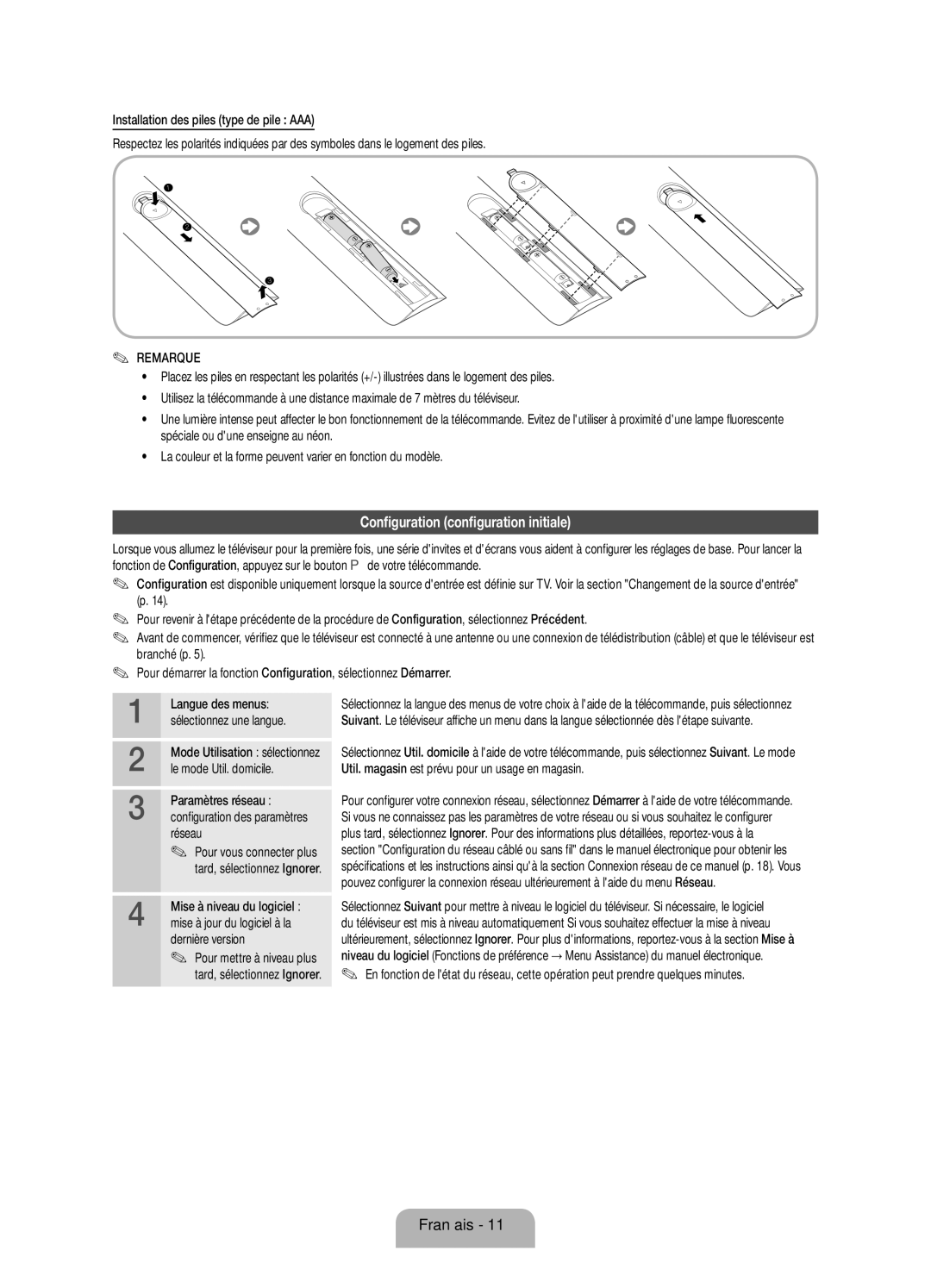 Samsung UE40ES8000SXXC manual Configuration configuration initiale, Le mode Util. domicile, Paramètres réseau, Réseau 