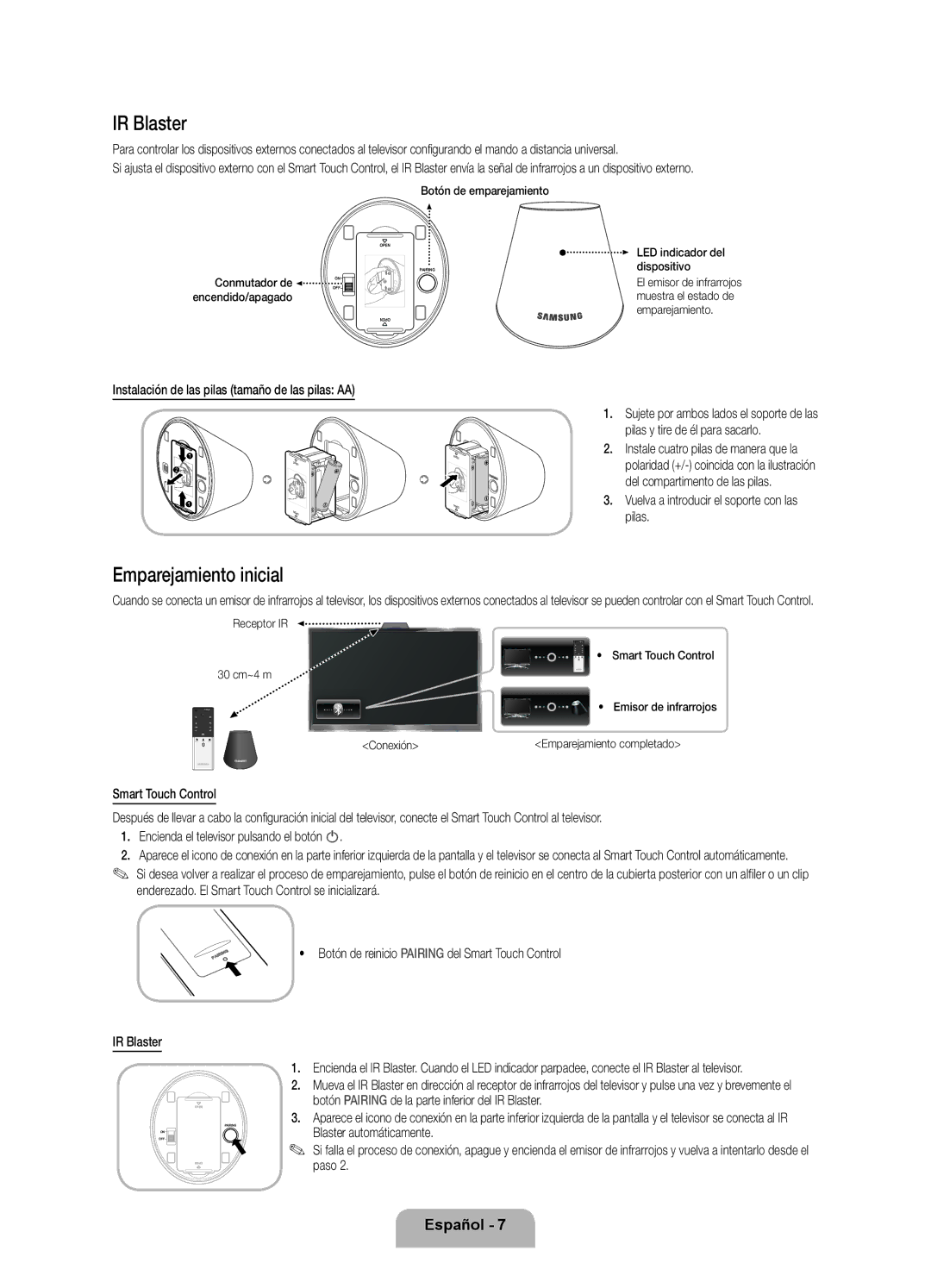 Samsung UE55ES8000SXTK, UE40ES8000SXTK, UE46ES8000SXXN Emparejamiento inicial, Vuelva a introducir el soporte con las pilas 