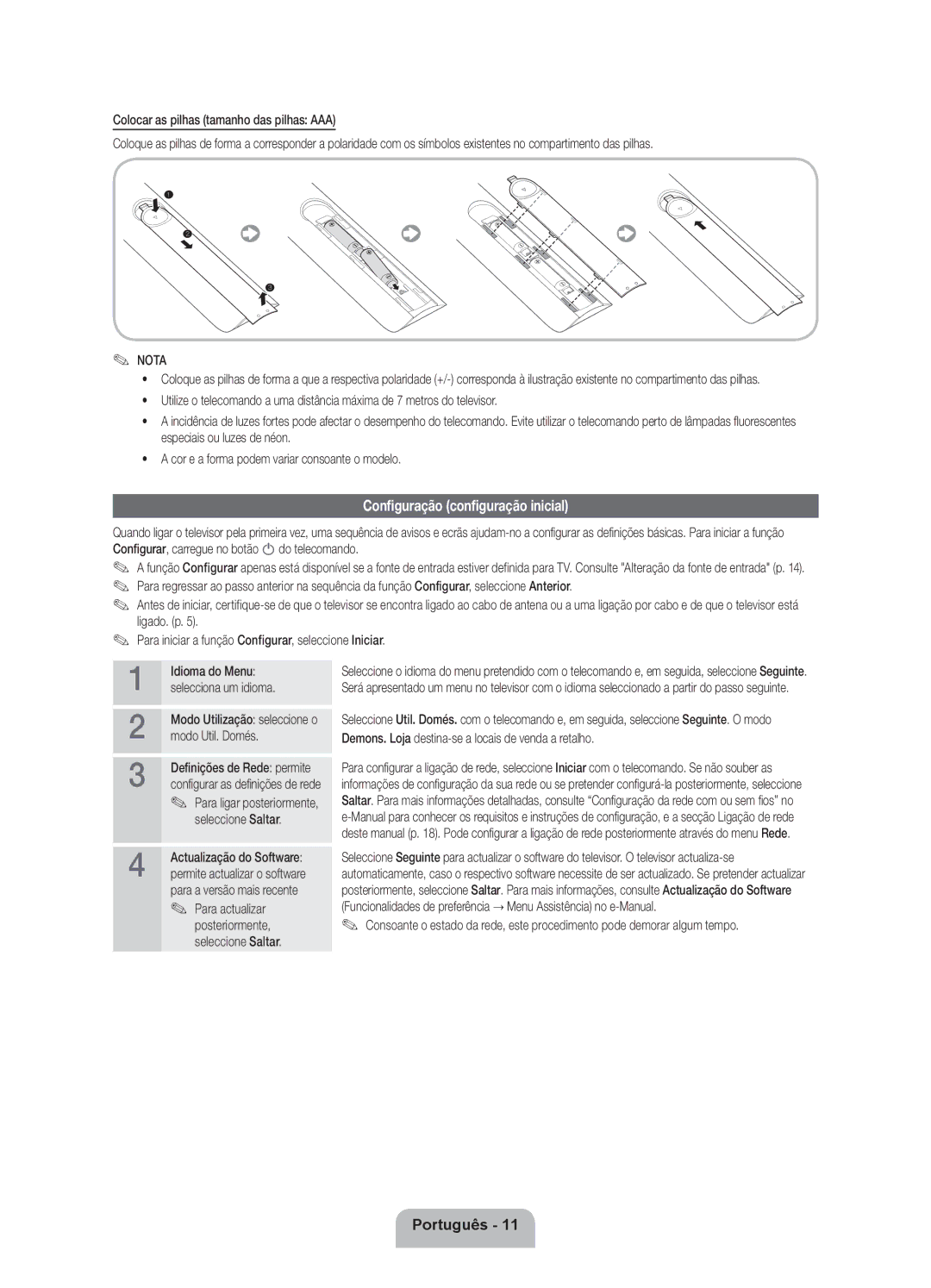 Samsung UE46ES8000SXXH Configuração configuração inicial, Modo Util. Domés, Seleccione Saltar, Para a versão mais recente 