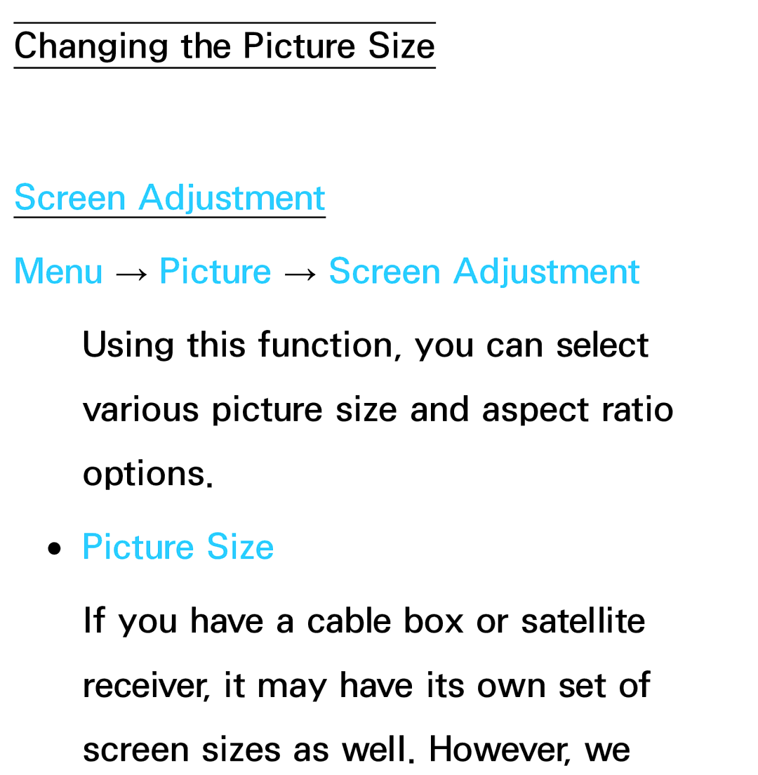 Samsung UE46ES8000SXXC, UE40ES8090SXZG, UE40ES8000SXTK, UE46ES8000SXXN, UE46ES7000SXXC manual Changing the Picture Size 