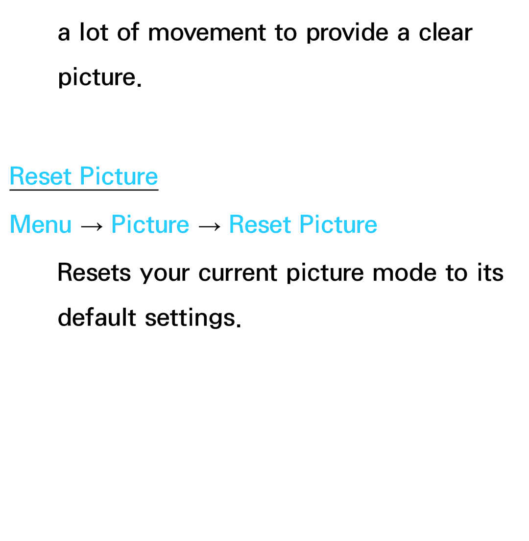Samsung UE40ES7000SXXH, UE40ES8090SXZG, UE40ES8000SXTK, UE46ES8000SXXN manual Reset Picture Menu → Picture → Reset Picture 