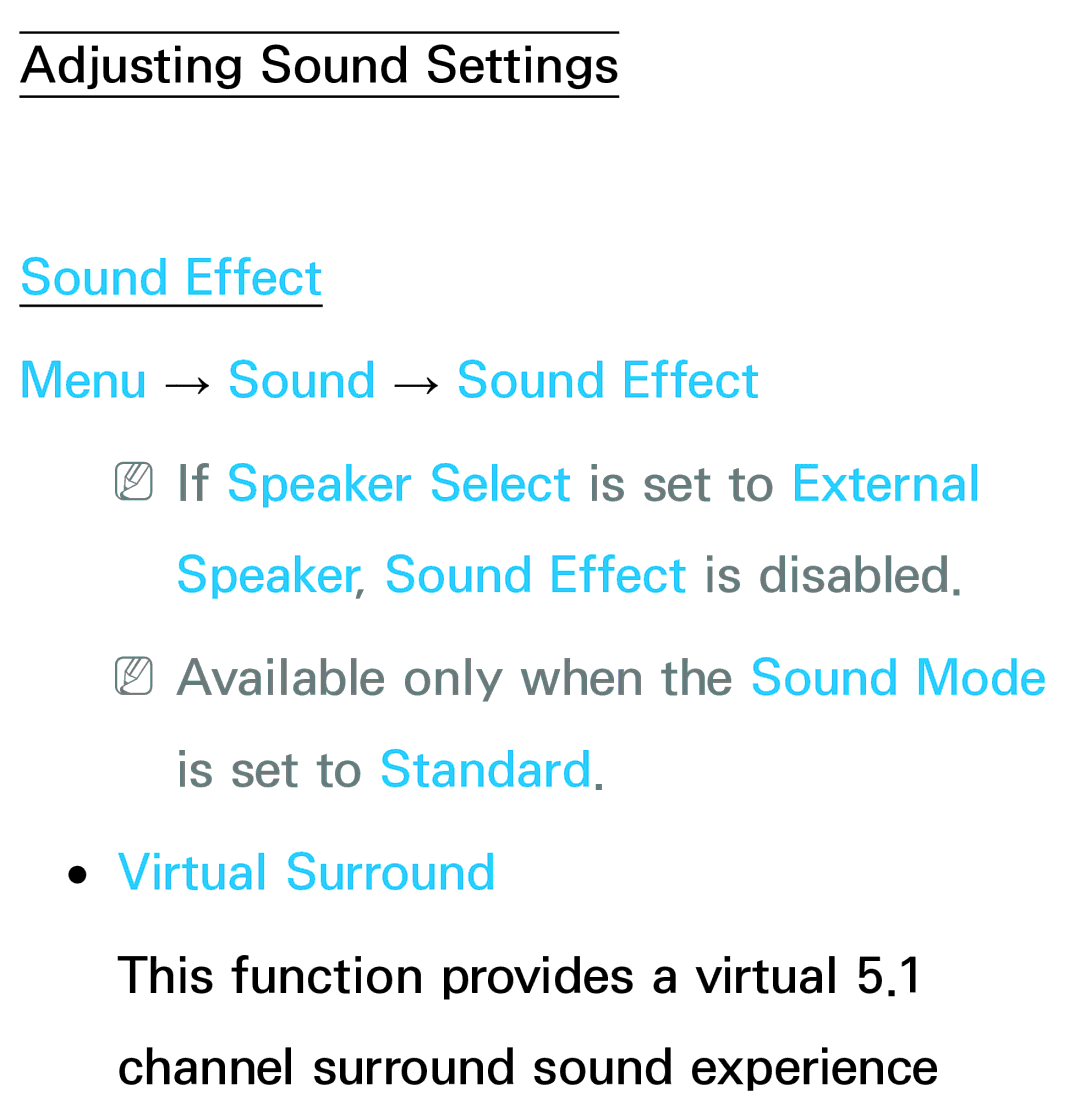 Samsung UE46ES8000SXZF, UE40ES8090SXZG manual NNAvailable only when the Sound Mode is set to Standard, Virtual Surround 