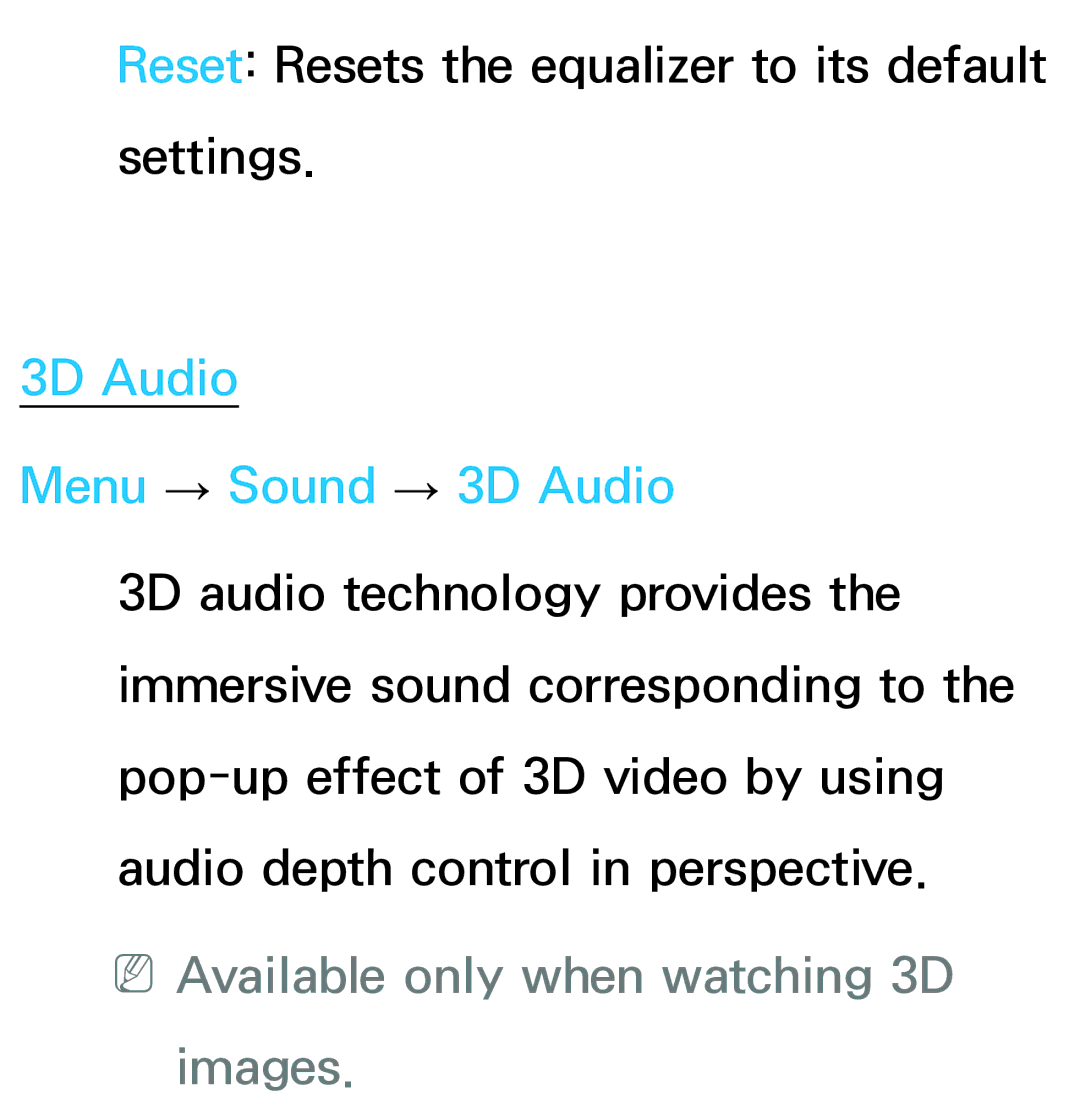 Samsung UE55ES8000SXZF, UE40ES8090SXZG, UE40ES8000SXTK, UE46ES8000SXXN manual 3D Audio Menu → Sound → 3D Audio, Images 