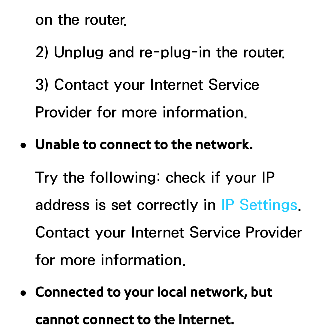 Samsung UE46ES7500SXMS, UE40ES8090SXZG, UE40ES8000SXTK, UE46ES8000SXXN, UE46ES8000SXXC manual Unable to connect to the network 