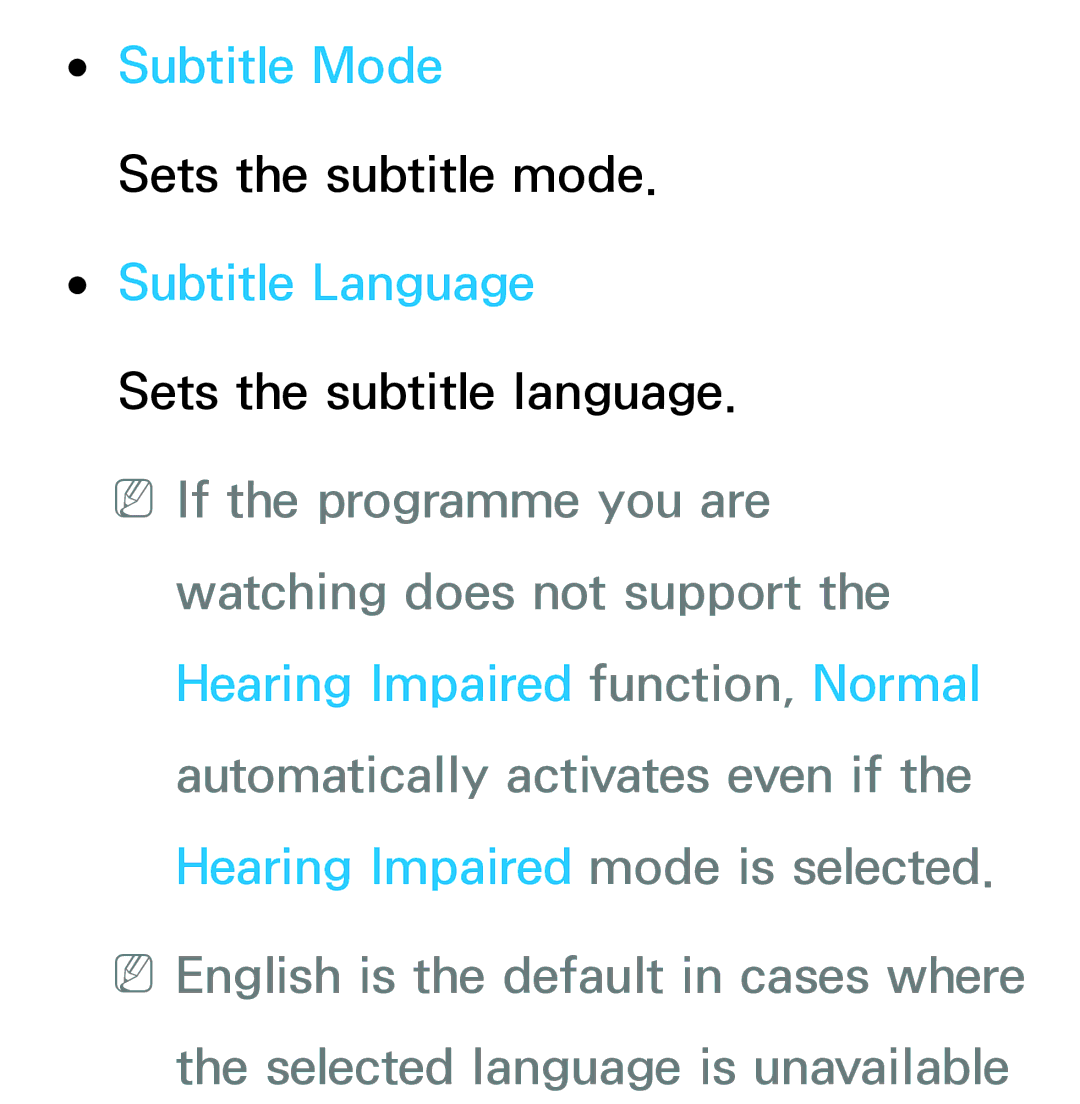 Samsung UE75ES9000QXZT, UE40ES8090SXZG, UE40ES8000SXTK, UE46ES8000SXXN, UE46ES8000SXXC manual Subtitle Mode, Subtitle Language 