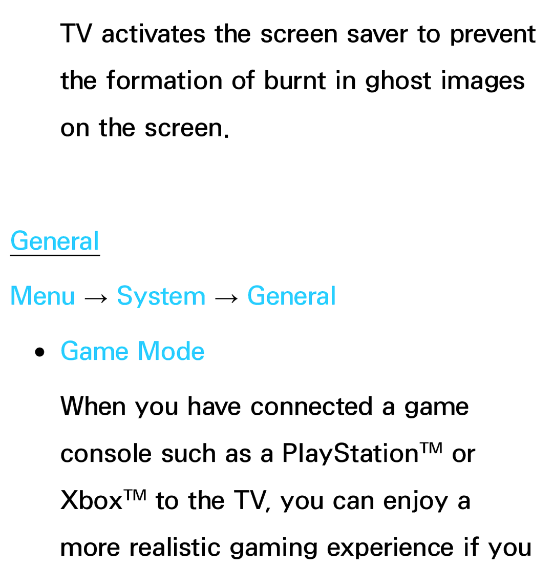 Samsung UA55ES8000SXAB, UE40ES8090SXZG, UE40ES8000SXTK, UE46ES8000SXXN manual General Menu → System → General Game Mode 