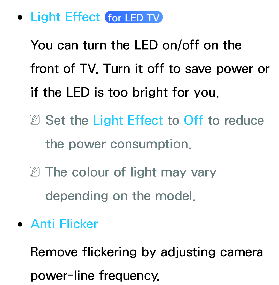 Samsung UA55ES8000SXSH, UE40ES8090SXZG, UE40ES8000SXTK, UE46ES8000SXXN, UE46ES8000SXXC Light Effect for LED TV, Anti Flicker 