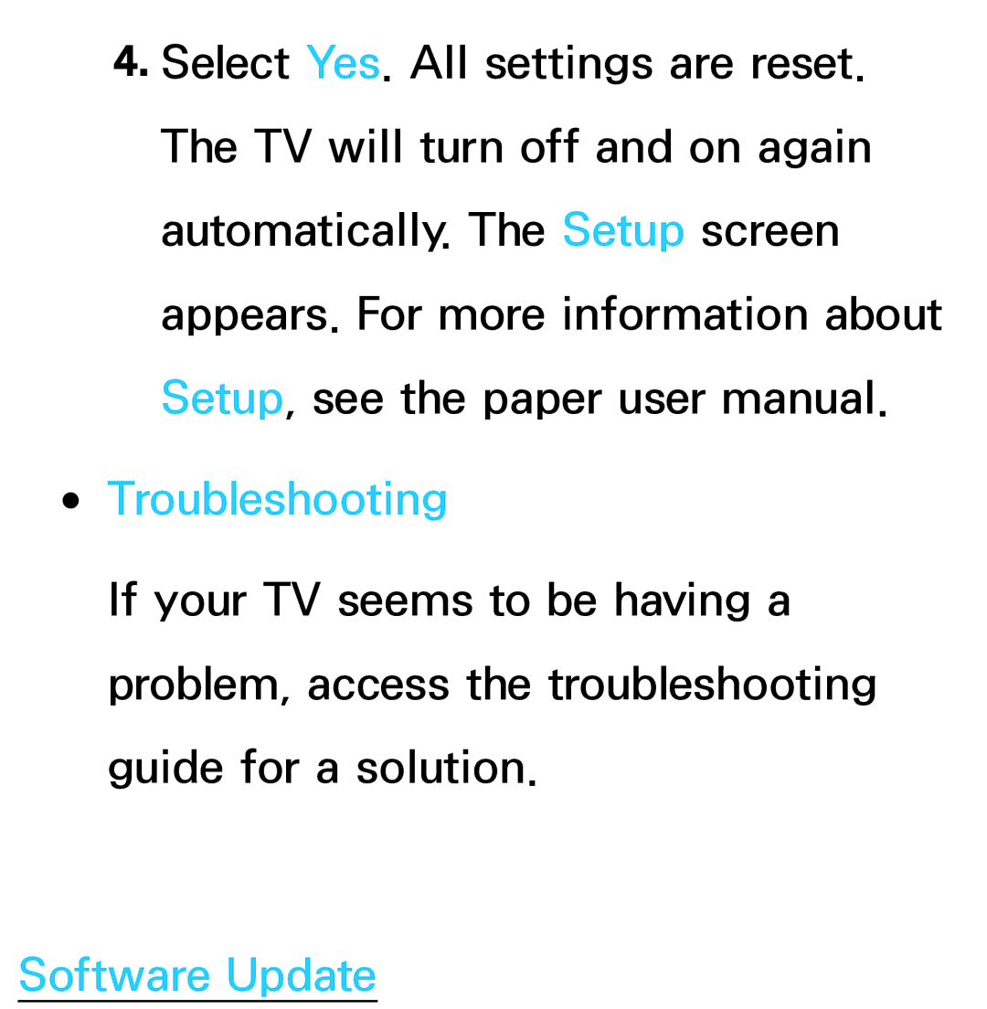 Samsung UE75ES9005UXXE, UE40ES8090SXZG, UE40ES8000SXTK, UE46ES8000SXXN, UE46ES8000SXXC manual Troubleshooting, Software Update 