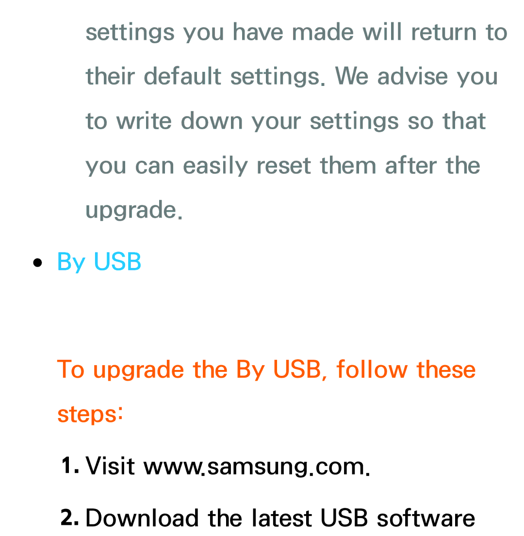 Samsung UE55ES8005UXXE, UE40ES8090SXZG, UE40ES8000SXTK, UE46ES8000SXXN manual To upgrade the By USB, follow these steps 