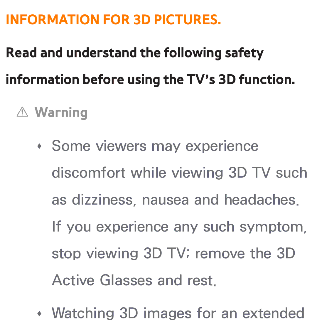 Samsung UE55ES8000SXRU, UE40ES8090SXZG, UE40ES8000SXTK, UE46ES8000SXXN, UE46ES8000SXXC manual Information for 3D Pictures 