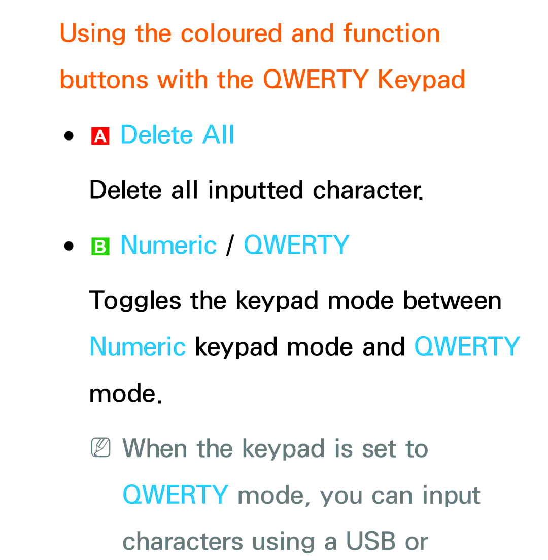 Samsung UE46ES8000SXTK, UE40ES8090SXZG, UE40ES8000SXTK, UE46ES8000SXXN, UE46ES8000SXXC manual Delete All, Numeric / Qwerty 