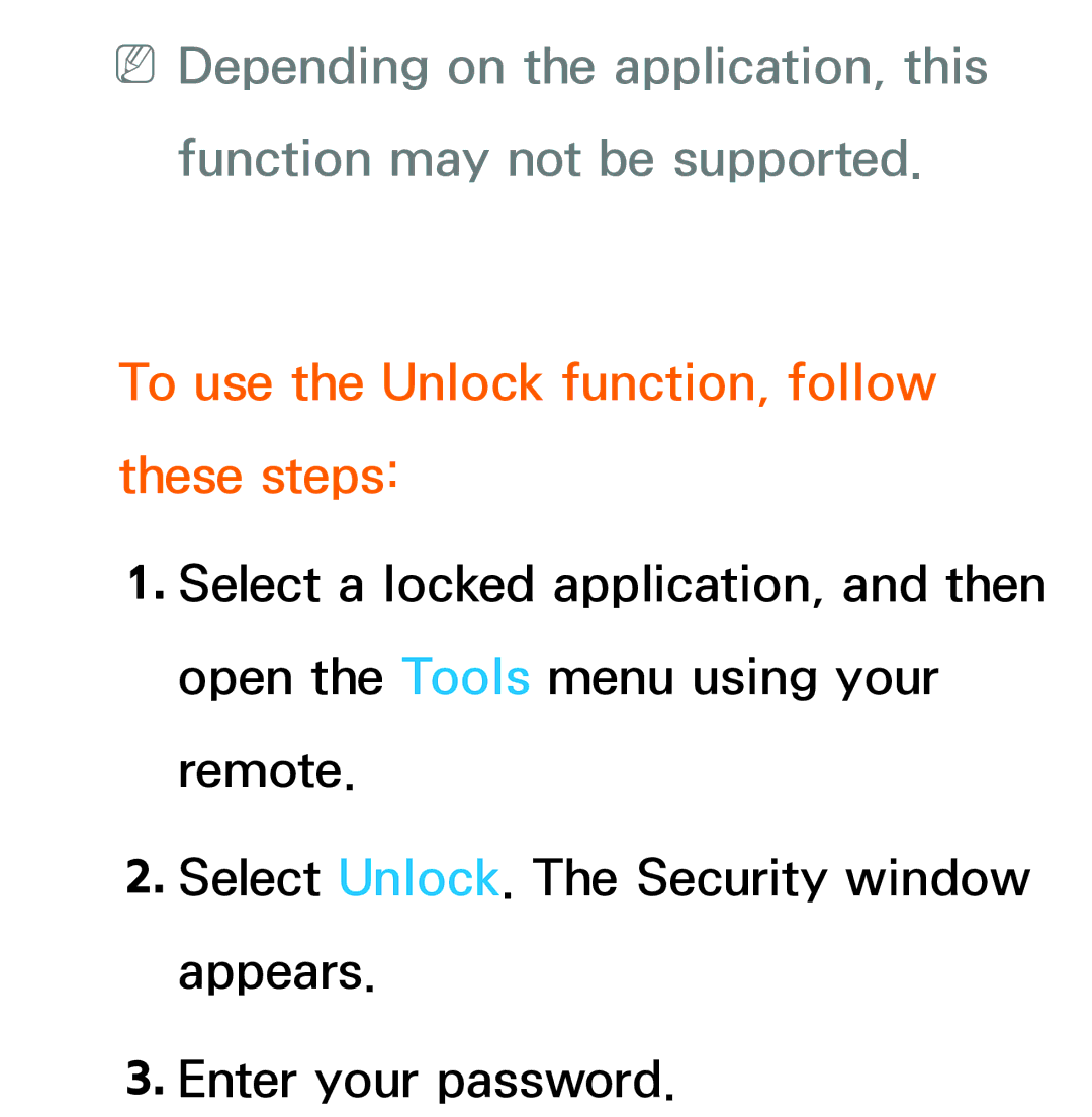 Samsung UE55ES7000QXZT, UE40ES8090SXZG, UE40ES8000SXTK, UE46ES8000SXXN manual To use the Unlock function, follow these steps 