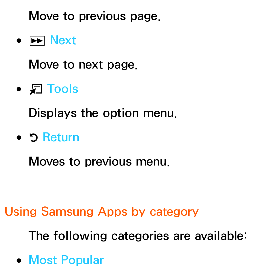 Samsung UA46ES8000SXAB, UE40ES8090SXZG, UE40ES8000SXTK, UE46ES8000SXXN, UE46ES8000SXXC manual Using Samsung Apps by category 