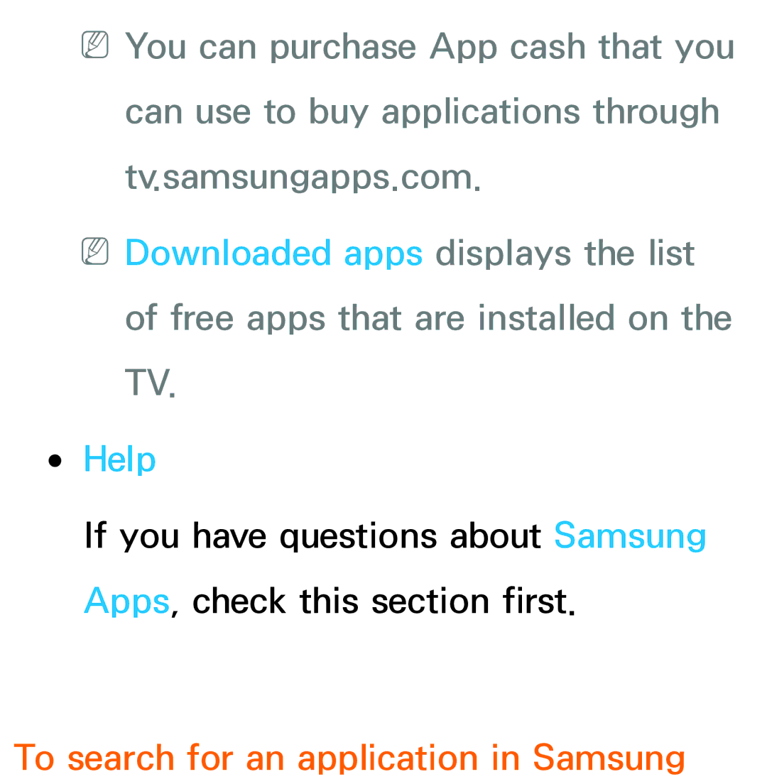 Samsung UA40ES7500SXAB, UE40ES8090SXZG, UE40ES8000SXTK, UE46ES8000SXXN manual Help, To search for an application in Samsung 