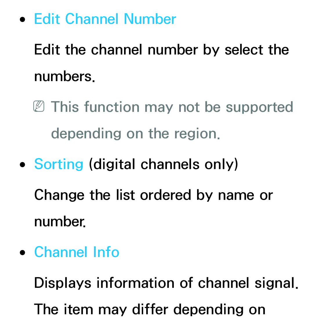 Samsung UE75ES9000SXZF, UE40ES8090SXZG, UE40ES8000SXTK, UE46ES8000SXXN, UE46ES8000SXXC manual Edit Channel Number, Channel Info 