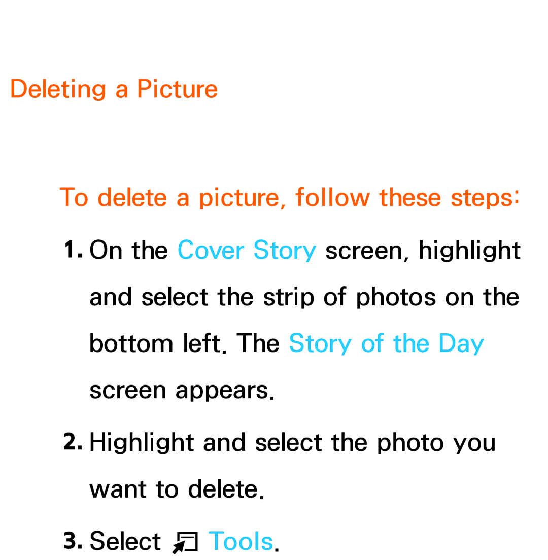 Samsung UE75ES9090SXZG, UE40ES8090SXZG, UE40ES8000SXTK manual Deleting a Picture To delete a picture, follow these steps 