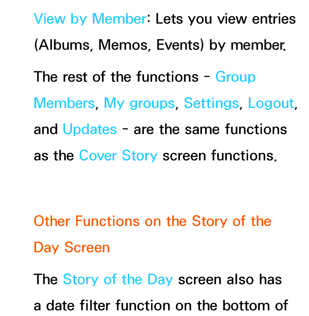 Samsung UE46ES7000SXZF, UE40ES8090SXZG, UE40ES8000SXTK, UE46ES8000SXXN manual Other Functions on the Story of the Day Screen 