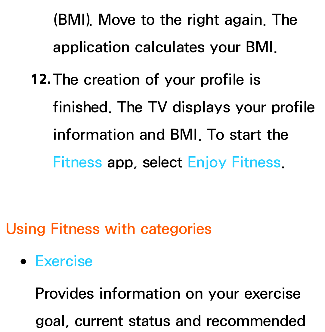 Samsung UE65ES8000QXZT, UE40ES8090SXZG, UE40ES8000SXTK, UE46ES8000SXXN, UE46ES8000SXXC Using Fitness with categories Exercise 