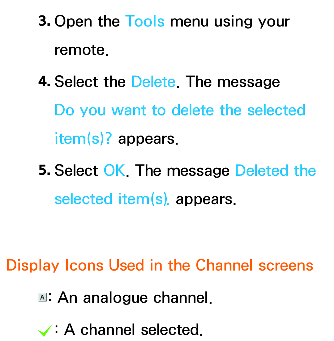 Samsung UE55ES8000QXZT, UE40ES8090SXZG, UE40ES8000SXTK, UE46ES8000SXXN manual Display Icons Used in the Channel screens 