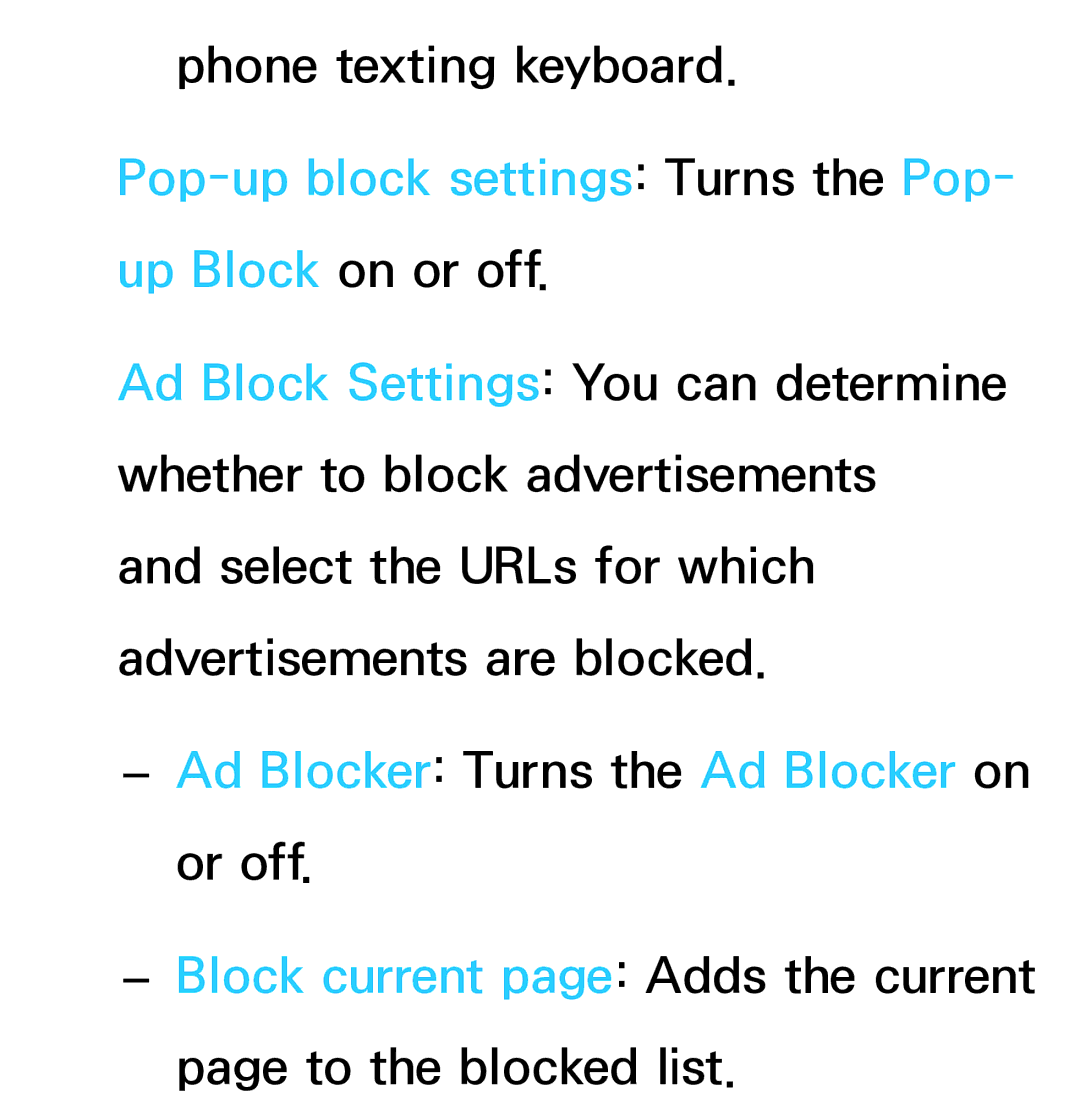 Samsung UE40ES7080UXZG, UE40ES8090SXZG, UE40ES8000SXTK manual Pop-up block settings Turns the Pop- up Block on or off 