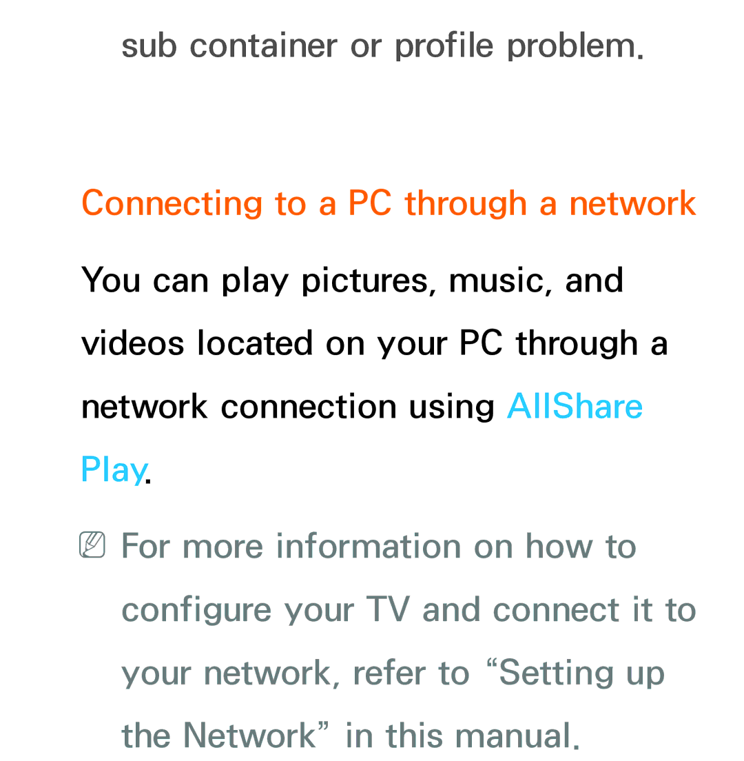 Samsung UA40ES7500SXAB, UE40ES8090SXZG, UE40ES8000SXTK, UE46ES8000SXXN, UE46ES8000SXXC Connecting to a PC through a network 