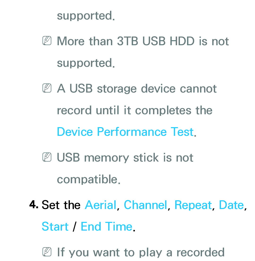 Samsung UA55ES8000MXHC manual Set the Aerial, Channel, Repeat, Date, Start / End Time, NNIf you want to play a recorded 