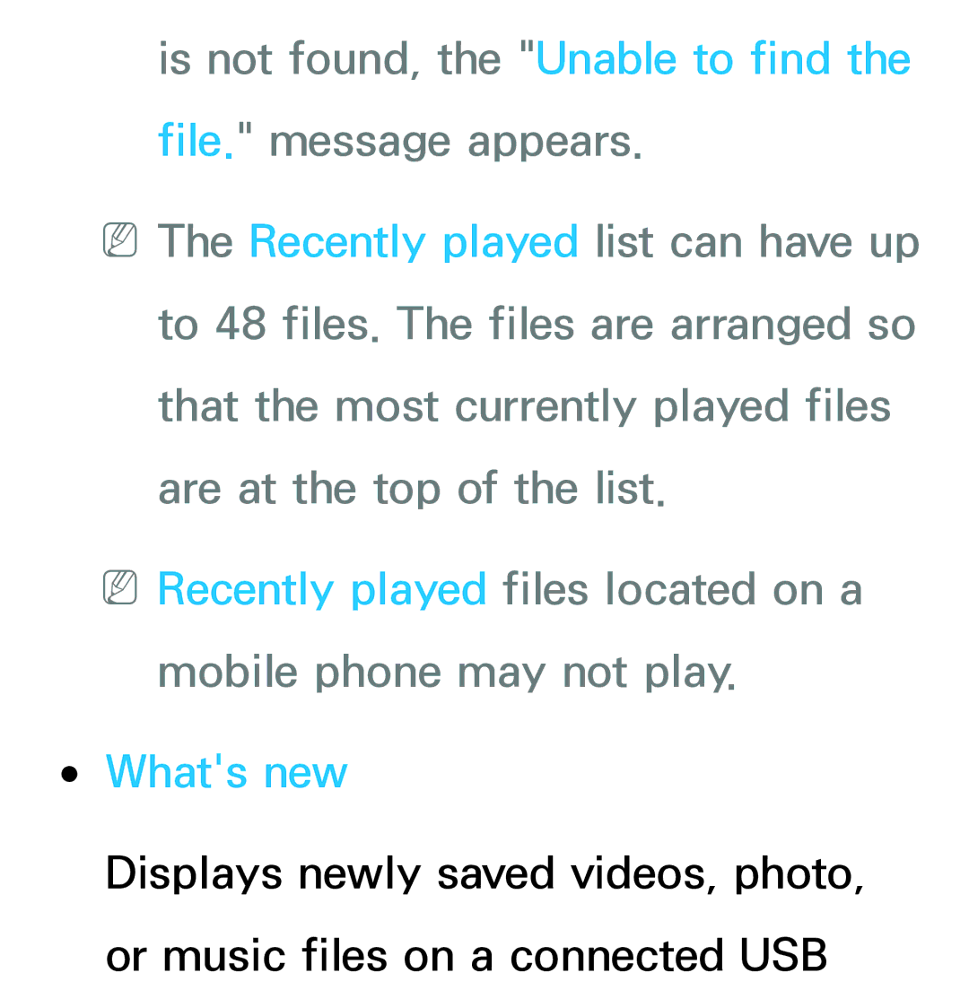 Samsung UE40ES7507UXRU, UE40ES8090SXZG manual Is not found, the Unable to find the file. message appears, Whats new 
