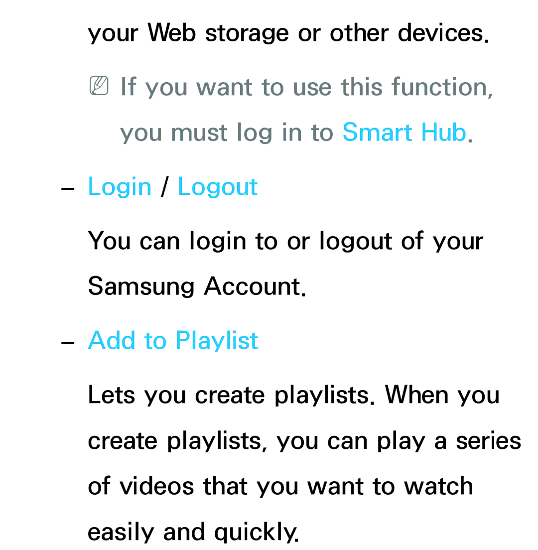 Samsung UE40ES7500SXMS, UE40ES8090SXZG, UE40ES8000SXTK, UE46ES8000SXXN, UE46ES8000SXXC manual Login / Logout, Add to Playlist 