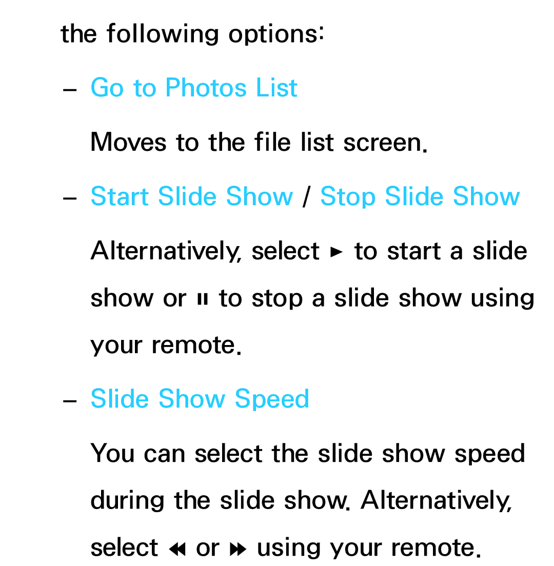 Samsung UE46ES7000SXXH, UE40ES8090SXZG, UE40ES8000SXTK, UE46ES8000SXXN, UE46ES8000SXXC, UE46ES7000SXXC manual Go to Photos List 